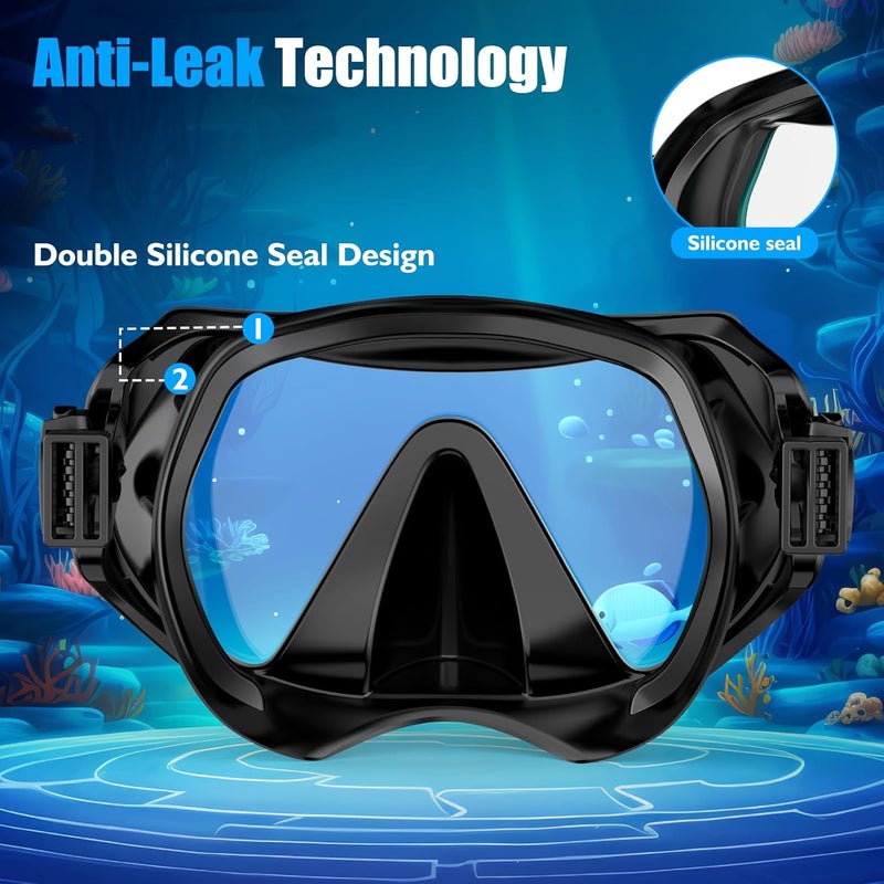 wutrye Snorkeling Gear for Adults, Dry-Top Snorkel Set Scuba Diving mask, Snorkel Mask, Panoramic Anti-Leak Anti-Fog Tempered Glass Lens, Swimming Training Snorkeling Packages - Image 3